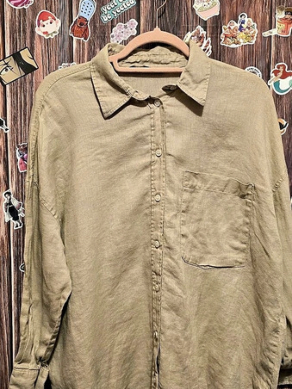 Zara 100% Linen Long Sleeve Shirt in Brown Size Medium